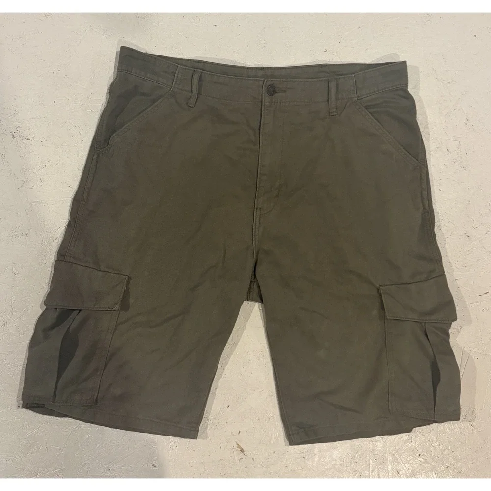 Levis Cargo Shorts Mens 38x12 Khaki Olive Green Pockets Workwear